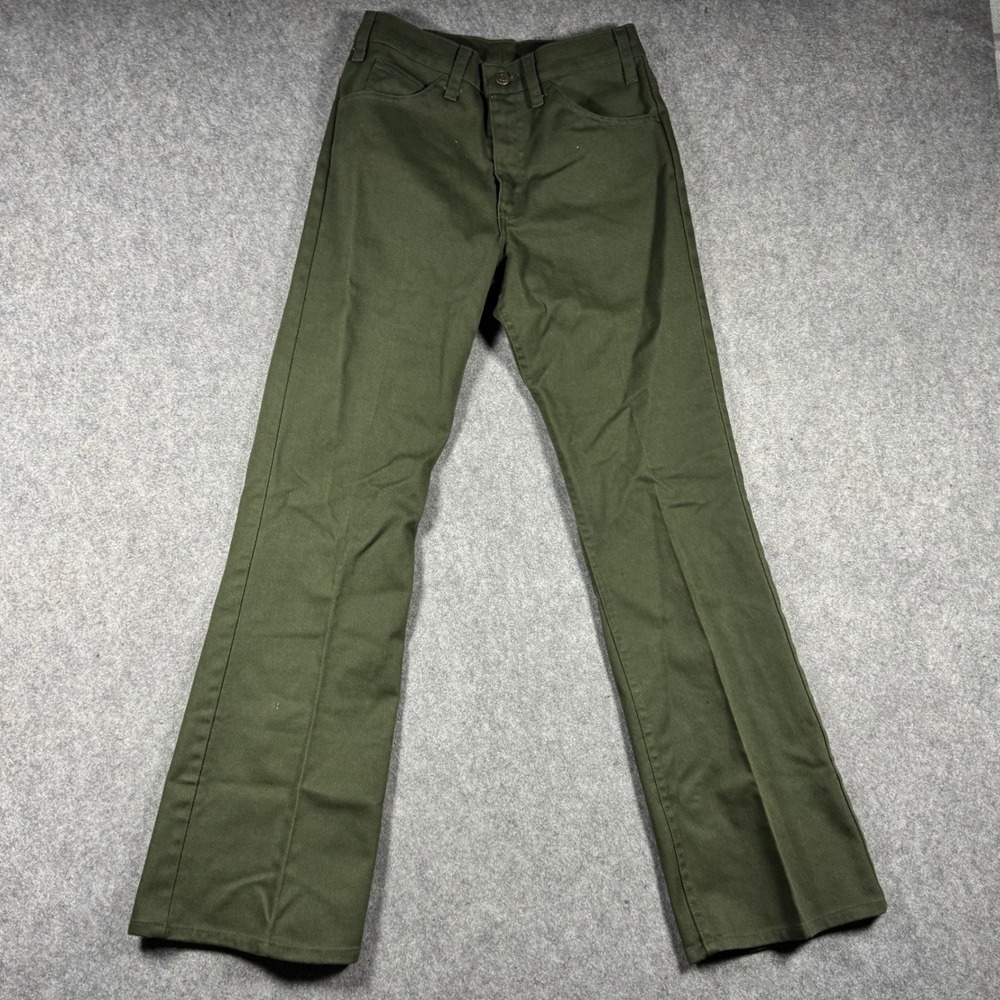 Vintage Levis Sta-Prest Olive Green Flare Leg Trousers High Rise Pants 24x30 80s